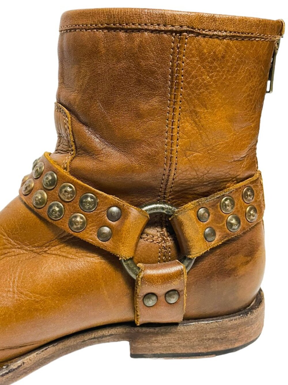Frye Phillip Studded Harness Short Brown Leather Boots 8.5 - Picture 5 of 10